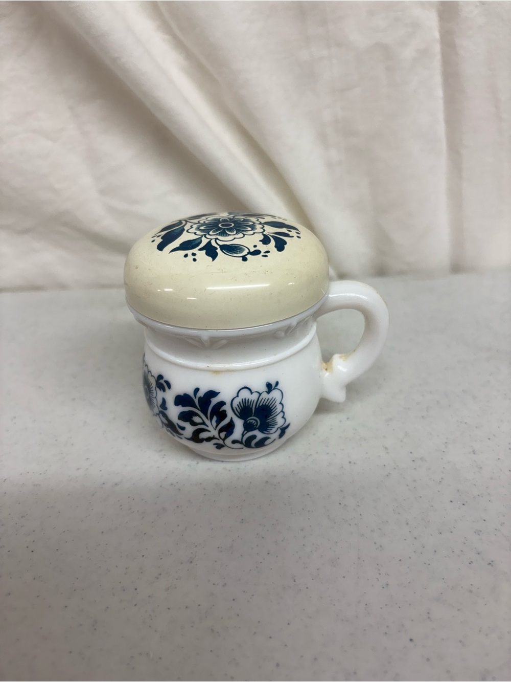 Blue Floral Ceramic Creamer with Ivory Lid